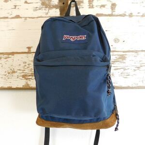 Jansport Leather Bottom Backpack Navy Blue, Vintage 90s, Adjustable Straps, 17"